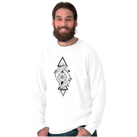 Dual Whales Compass Spirit Animal Long Sleeve TShirt Men Women Brisco Brands S