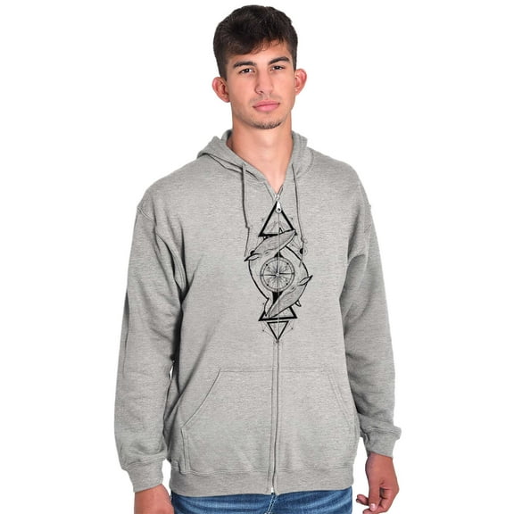 Dual Whales Compass Spirit Animal Unisex Fleece Graphic Zip Up Hoodie Brisco Brands 4X