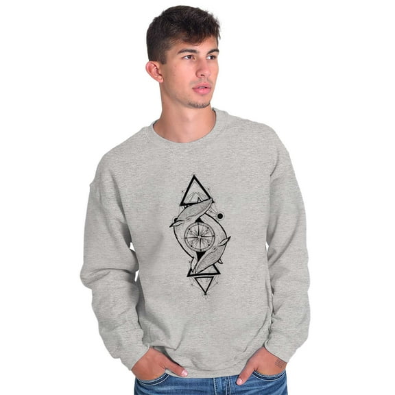 Dual Whales Compass Spirit Animal Unisex Plus Fleece Graphic Sweatshirt Brisco Brands 2X