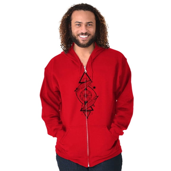 Dual Whales Compass Spirit Animal Zip Up Hoodie Men's Women's Brisco Brands L