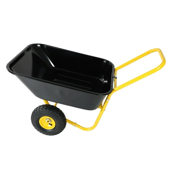 Dual Wheel Wheelbarrow, Heavy Duty Garden Cart, Utility Cart with 2 10-inch Pneumatic Wheels, for Outdoor Lawn Yard Farm Ranch, Yellow+Black