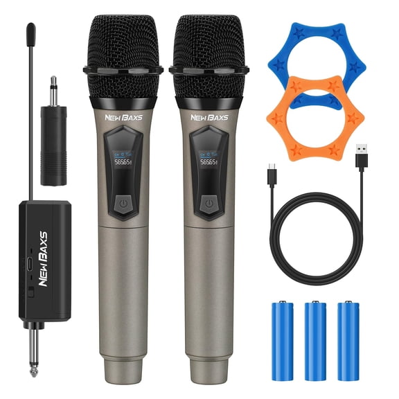 Dual Wireless Karaoke Microphones with Rechargeable Receiver Matte Gray 1 Set