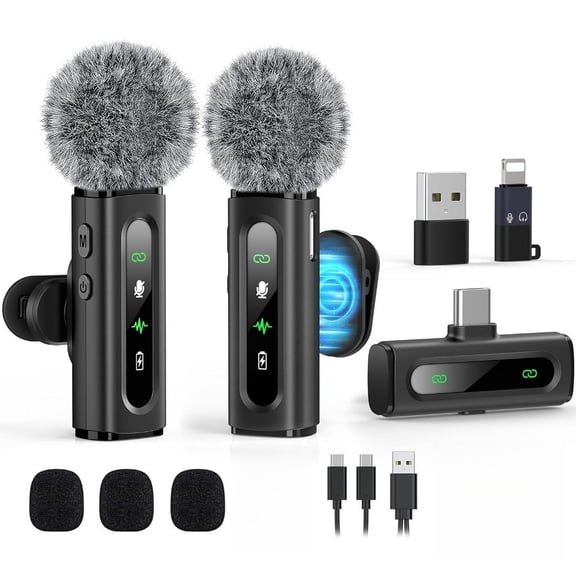 Dual Wireless Lavalier Microphone, 2-Pack Noise Reduction Lapel Mic for Live Streaming & Recording, Compatible with Phones & Computers