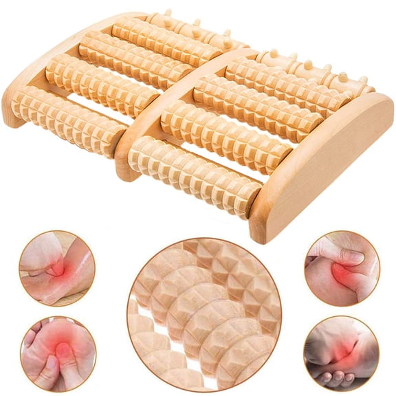 Dual Wooden Foot Massager - Original Shiatsu Acupuncture with Tissue Kneading Nubs for Plantar Fasciitis Relief