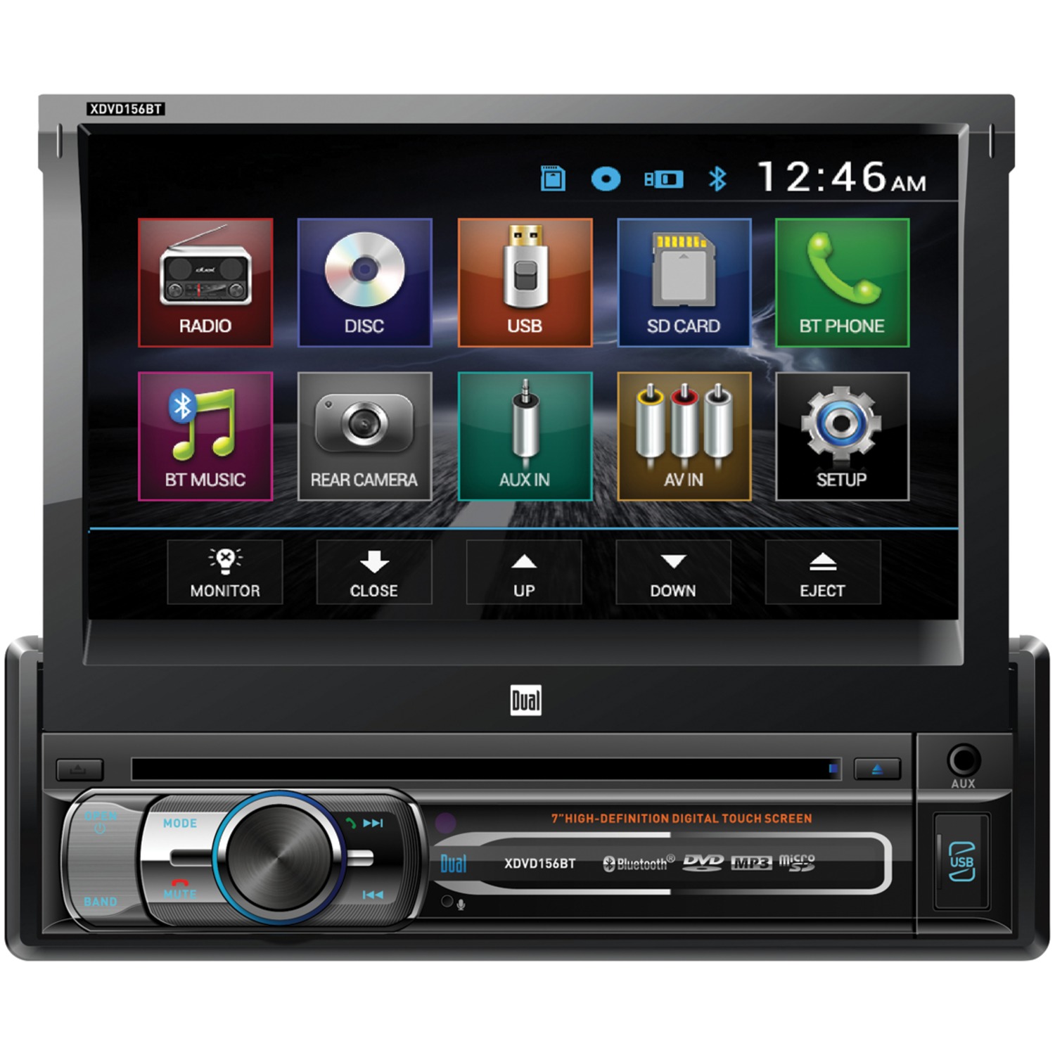 Dual XDVD156BT 7" Single-Din DVD Receiver with Motorized Touchscreen, New - image 1 of 4