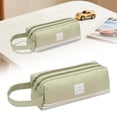 thumbnail image 1 of Dual Zipper Canvas Pencil Case, Pencil Bag, Soft Pencil Pouch, Large Capacity Stationery Bag, Handheld Pen Storage Case, Double Compartment Striped Pouch for Multipurpose Travel Sundry Storage 1Pcs, 1 of 5
