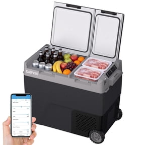 Dual Zone 61QT/58L Portable Car Refrigerator & Freezer, Compressor Cooler, -4F to 68F Rapid Cooling, AC 100-240V & 12/24V DC, APP + LCD Control, Wheels, Dual USB, Battery Compatible (Not Included)
