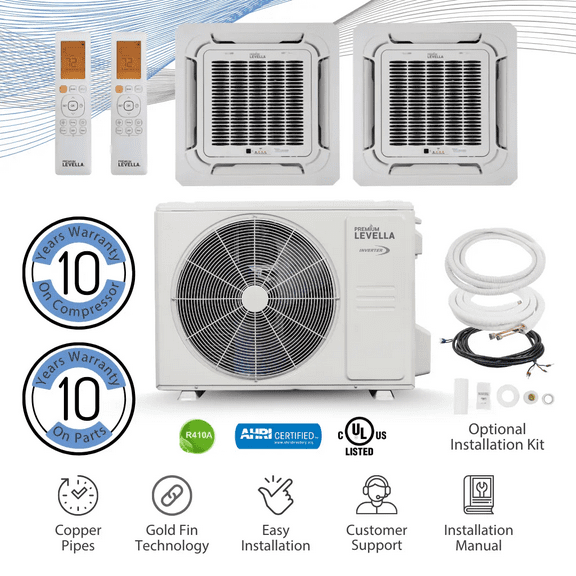 Dual Zone Ceiling Cassette 21 SEER2 Ductless Mini Split Air Conditioner Wifi Heat Pump 220V