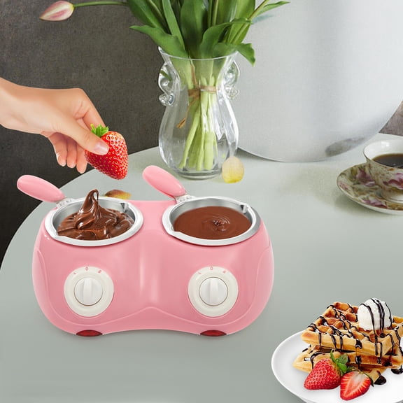 Dual-Zone Chocolate Melting Pot with 2 Pots & 9 Molds 2-Temp Control 110V Pink