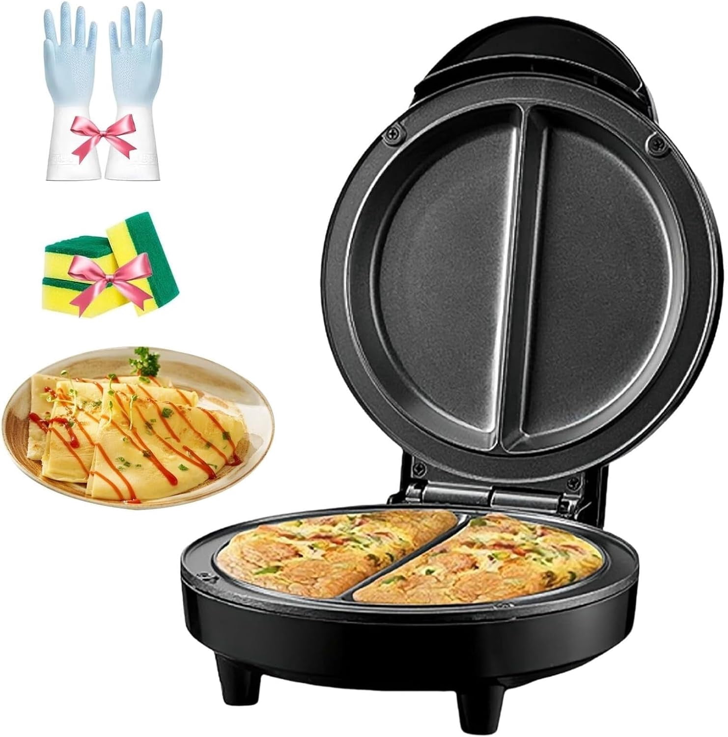 Dual Zone Electric Omelet Maker,Omelette Maker Electric,1000w Rapid Double-Sided Egg Cooker With Non-Stick Plates,Compact Breakfast Maker For 2 Omelettes Simultaneously, Cool-Touch Handle for Home
