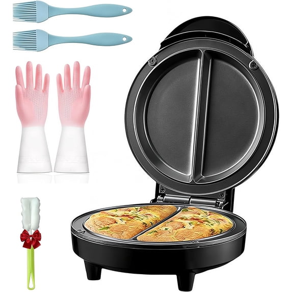 Dual-Zone Electric Omelette Maker, Electric Omelette Maker Nonstick with Indicator Lights, Compact Countertop Egg Maker with Cool-Touch Handle & Stable Base, Easy Breakfast Cooking (1PC)