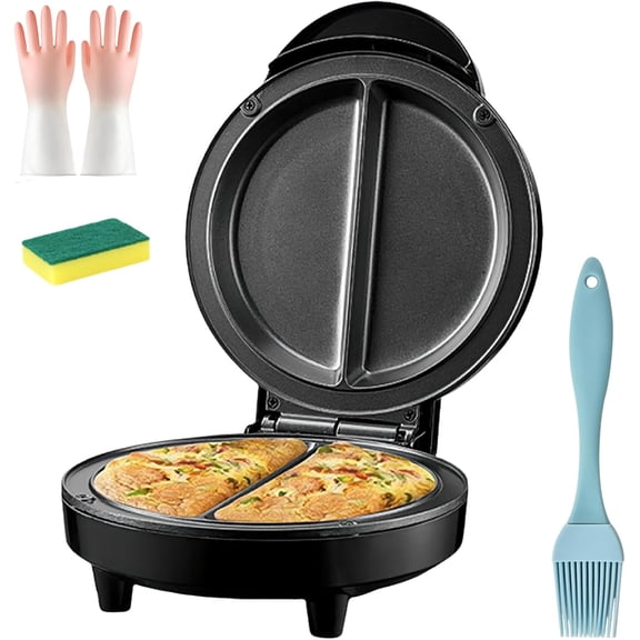 Dual-Zone Electric Omelette Maker, Non Stick Coating for 2 Individual 6.3" Omelette with Indicator Lights Anti-Silp Base Anti-Scald Handle Quick & Easy, No Flipping & Stove