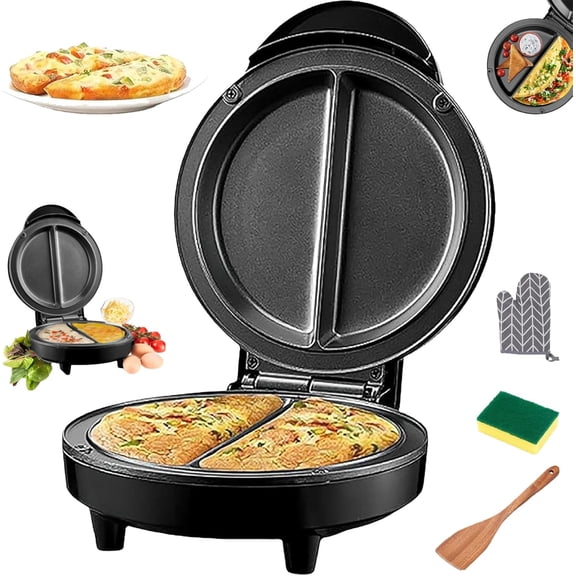 Dual-Zone Electric Omelette Maker Nonstick, Breakfast Sandwich Maker with Cool-Touch Handle, Easy To Clean, Indicator Lights, Housewares Stainless for Dorm & Travel (black,1)