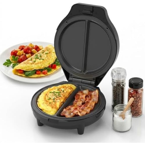 Dual-Zone Electric Omelette Maker,Omelette Maker Electric,1000w Rapid Double-Sided Egg Cooker With Non-Stick PlatesAnti-Silp Base Anti-Scald Handle Cool-Touch Handle for Home,Dorm&Travel