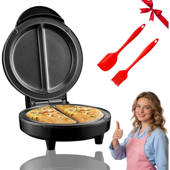 Dual-Zone Electric Omelette Maker, Omelette Pan Nonstick for 2 Individual Omelets, with Anti-Slip Base & Anti-Scald Handle, Quick Easy Breakfast No Flipping Stove Needed for Family(1Pcs)