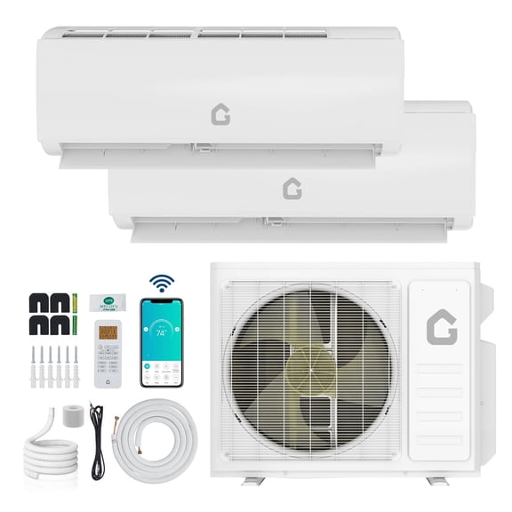 Dual Zone Mini Split, 27000 BTU ODU Mini Split Ac/Heating System, 208-230v Wifi Enabled Energy Efficient 2 Zone Mini Split Air Conditioner & Heater, 16Ft Copper Line & Full Installa