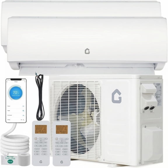 Dual Zone Mini Split AC/Heating System 28K BTU (12K+12K),20 SEER2 Wall Mounted with WiFi,208-230V Heat Pump