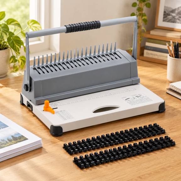 Dual-arm Gray Comb Binding Machine for Letter A4 A5 Paper, 450 Sheet Capacity