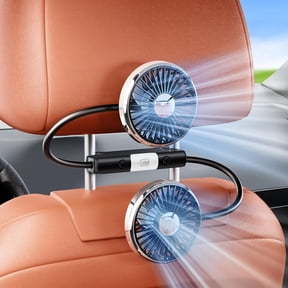 Dual-head Car Fan, Gooseneck USB Cooling Fans, 3 Speeds Strong Wind 360 Rotatable Vehicle Rear Headrest Fan for Car, Air Circulation Car Fans with Adjustable Clip for All Car Models