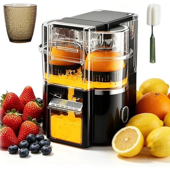 Dual-head Electric Juicer, Dual-head Electric Citrus Juicer, Automatic Duals-Heads Juicers Machine, Built-in Cutter, for Oranges, Lemons, and Limes, Portable and Efficient Juicing Machine (Black)