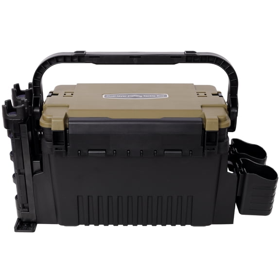 Dual-layer Fishing Tackle Box,Tackle Box Organizer Fishing Box Large,With 2pcs Rod Holder,2pcs Cup Holder,1pc Carring Strap,Army Green,