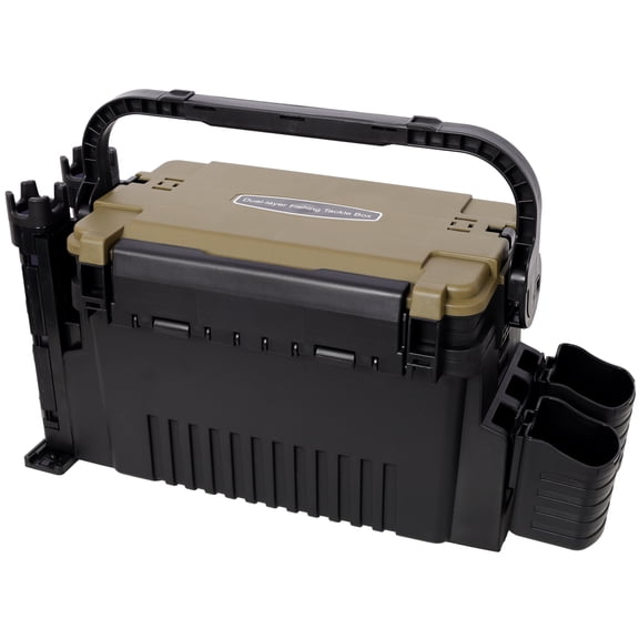 Dual-layer Fishing Tackle Box,Tackle Box Organizer Fishing Box Large,With 2pcs Rod Holder,2pcs Cup Holder,1pc Carring Strap,Army Green,