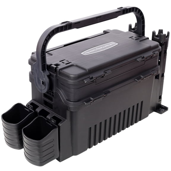 Dual-layer Fishing Tackle Box,Tackle Box Organizer Fishing Box Large,With 2pcs Rod Holder,2pcs Cup Holder,1pc Carring Strap,Black,
