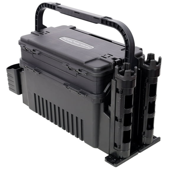 Dual-layer Fishing Tackle Box,Tackle Box Organizer Fishing Box Large,With 2pcs Rod Holder,2pcs Cup Holder,1pc Carring Strap, Black