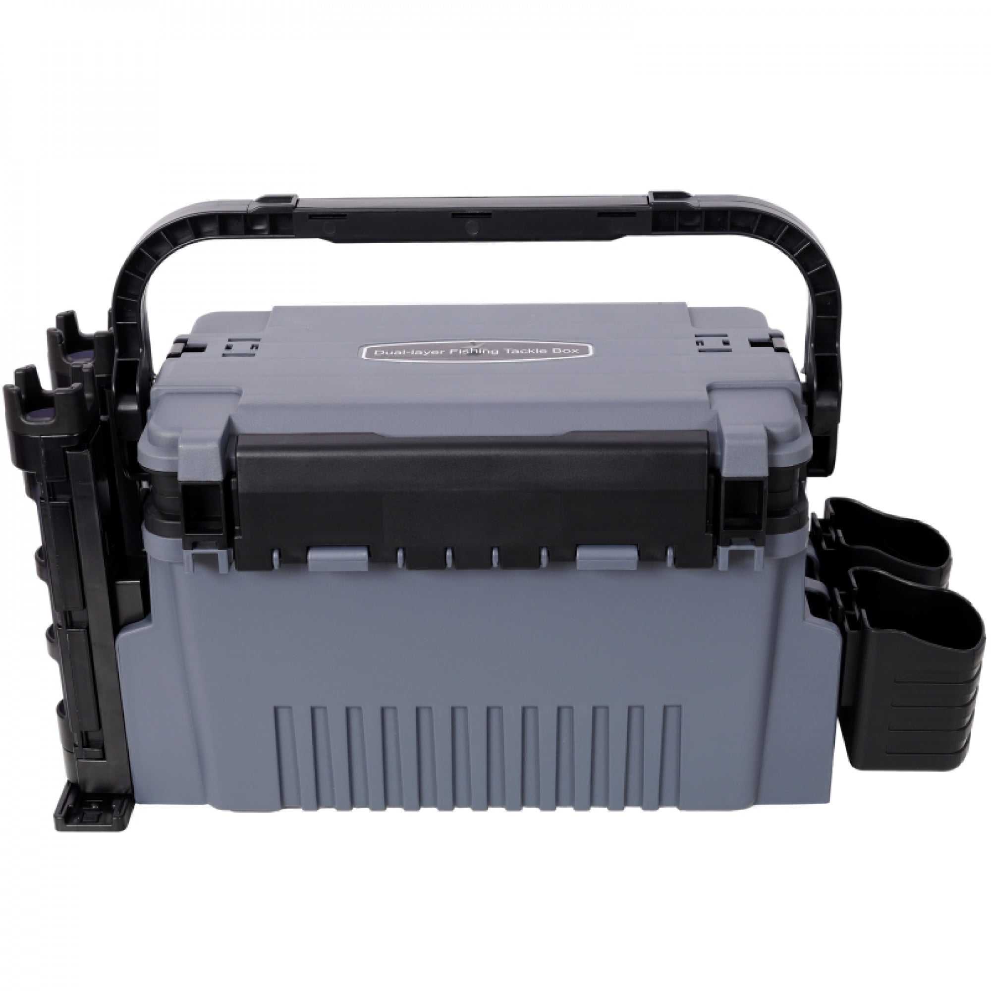 Dual-layer Fishing Tackle Box,Tackle Box Organizer Fishing Box Large,With 2pcs Rod Holder,2pcs Cup Holder,1pc Carring Strap,Gray