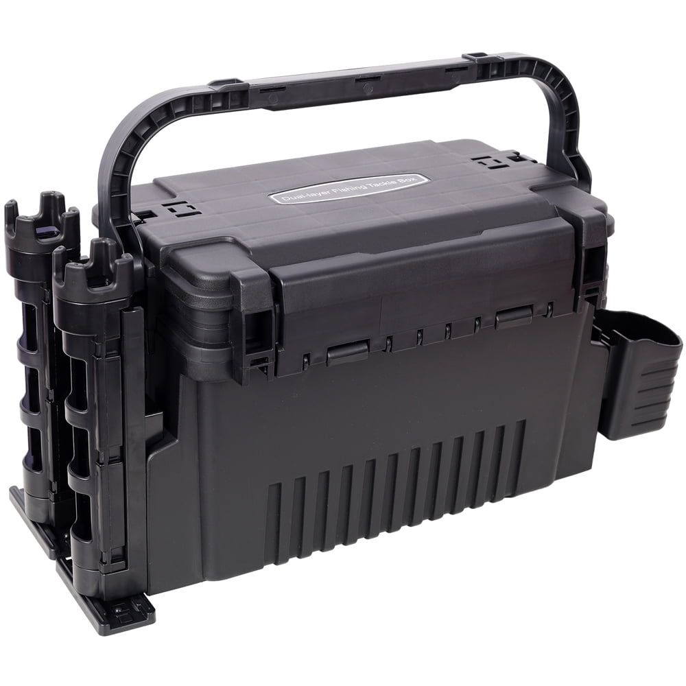 Dual-layer Fishing Tackle Box,Tackle Box Organizer Fishing Box Large,With 2pcs Rod Holder,2pcs Cup Holder,1pc Carring Strap