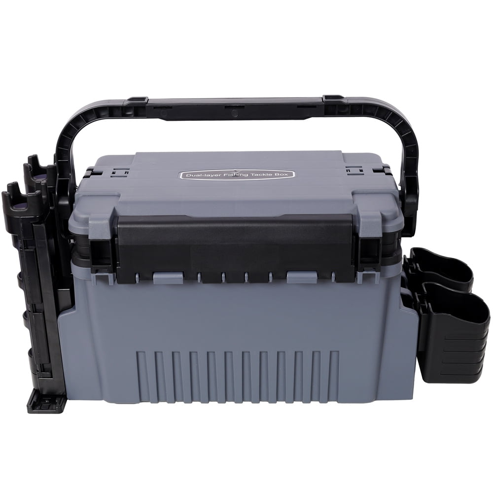 Dual-layer Fishing Tackle Box,Tackle Box Organizer Fishing Box Large,With 2pcs Rod Holder,2pcs Cup Holder,1pc Carring Strap