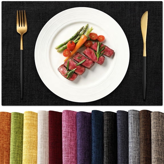 Dual-layer Thickened Faux Linen Table Mats, Set of 4, Heat Resistant for Kitchen Dining Indoor Outdoor