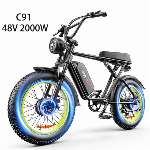 Dual motor 2000W(Peak) EMOKO C91 20x4.0"Fat Tire Electric Bike for Adults, 48V 23AH 34 mph Ebike,up to 43 Miles Electric bicycles,Shimano 7 UL2849