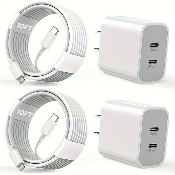 Dual Port USB C for iPhone Charger Fast Charging Wall plug, with 10FT USB-C cable for iPhone 14/13/12/11/XS and more