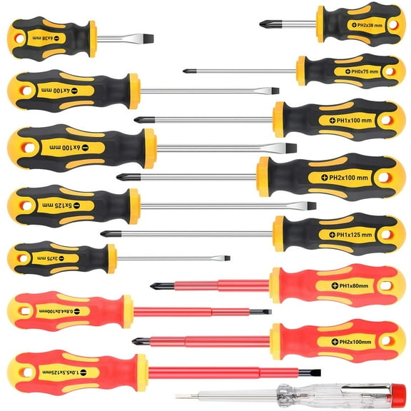 Dual-purpose 11pcs/15pcs screwdriver set, including 5 Phillips head and 5 flathead head screwdrivers with key, professional padded handle screwdriver set