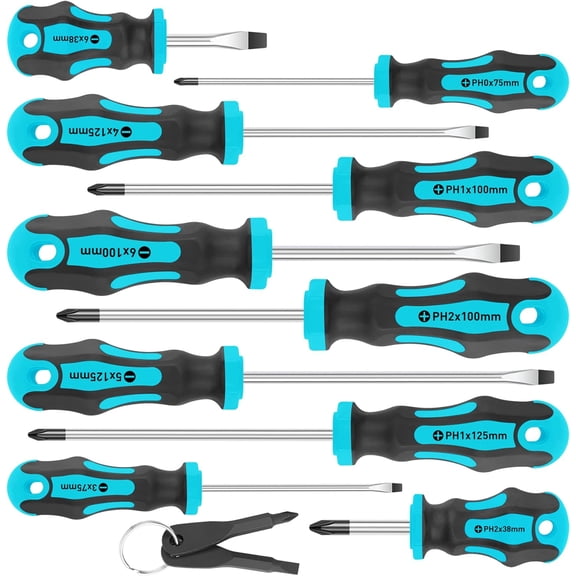 Dual-purpose 11pcs/15pcs screwdriver set, including 5 Phillips head and 5 flathead head screwdrivers with key, professional padded handle screwdriver set