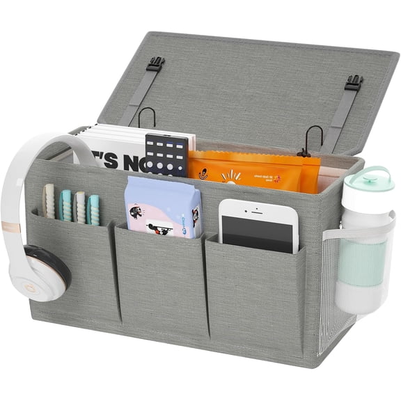 Dual-purpose Bedside Caddy Bedside Organizer, Bed Caddy with 6 Pockets, Versatile Bedside Storage Solution Magazine Remotes holder, ideal for Home, Dorm, Hospital, Crib Bed (Grey)