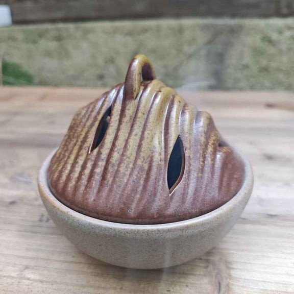 Dual purpose Ceramic Lotus buddha Incense Burner, Hand Incense Holder Clay Ash Catcher Tea play set pottery cone Backflow Cone Burner Holder