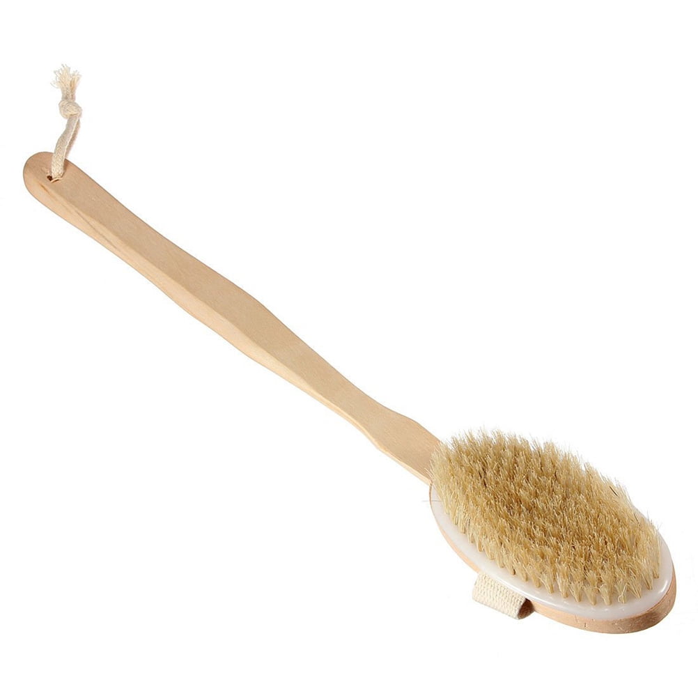 Dualpurpose Detachable Long Wooden Handle Natural Bristle Bath Brush Brush Spa Scrubber