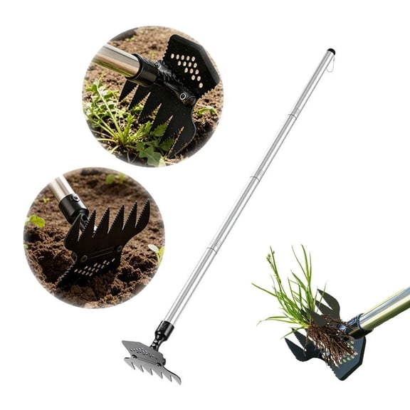 Dual-purpose Iron Rake & Garden Hoe for Gardening and Weeding, Ironrake Heavy Duty Iron Weeding Hoe, Rake for Dethatching Lawn, Garden Weed Puller Tools