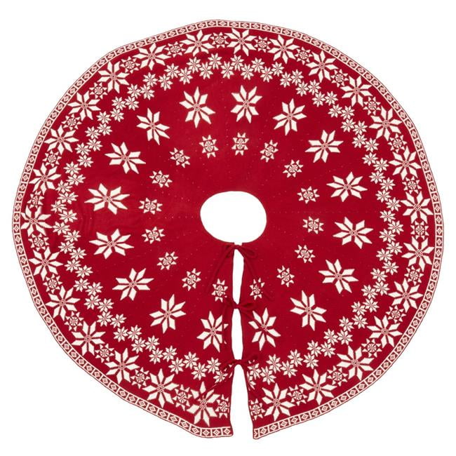 56-Inch Red and White Knit Reversible Christmas Tree Skirt
