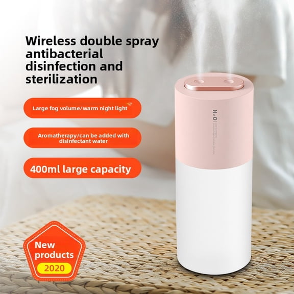 Dual spray humidifier, large fog volume, 400ml large capacity, with night light, aromatherapy or disinfectant can be added.