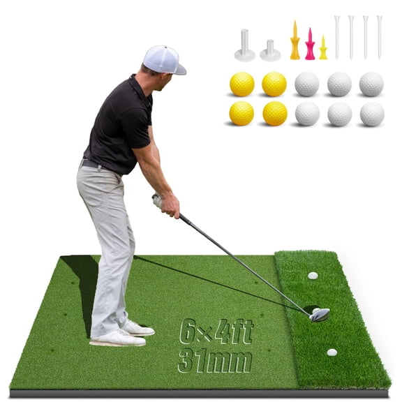 Dual-turf Golf Mat 31mm: 6x4ft/5x5ft Extra Large Hitting Mats Practice Outdoor Indoor  High-density Artificial Turf Matt For Garage Simulator Chipping Driving Ideal Gifts Men Dad
