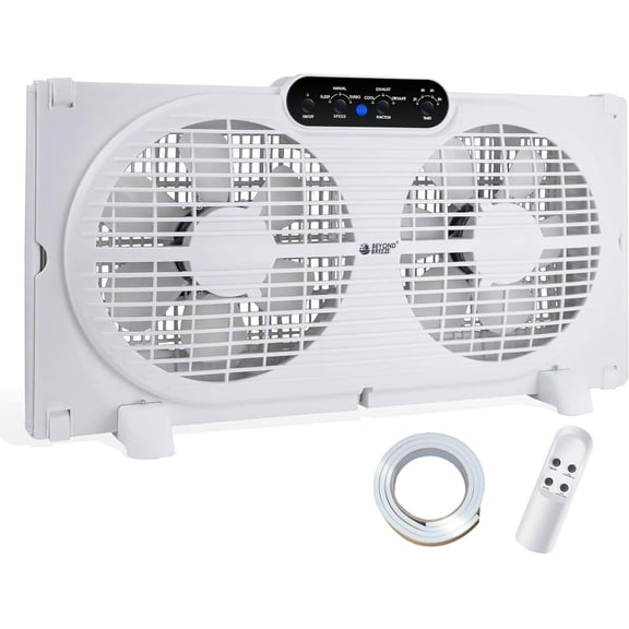 Dual-window fan with reversible airflow, 9-inch window fan with timer, with remote control and 3-speed wind, expandable home bedroom window exhaust fan