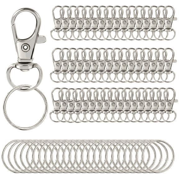 DualFerv 100PCS Metal Keychain Clips, Lobster Clasps with Key Rings for DIY Crafts