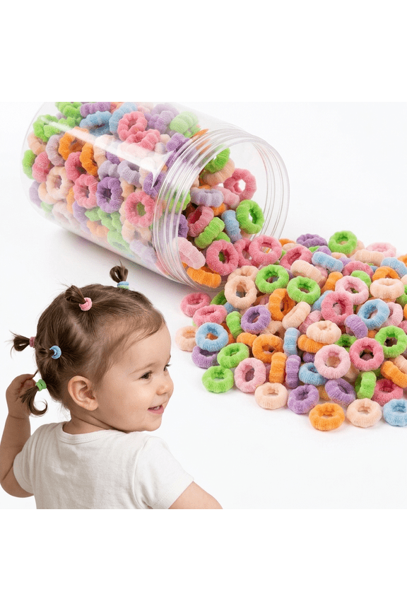 200PCS Mini Hair Ties for Girls, Colorful Elastic Hair Bands, Soft Cotton Scrunchies, Small Ponytail Holders for Toddlers Kids, No Damage Hair Accessories