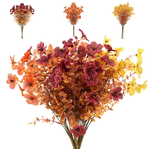 DualFerv 6 Bundles Fall Artificial Flowers for Outdoor, Autumn Faux Plants Fake Silk Flowers Fall Decorations for Home Yard Garden Window Decor, Multicolor