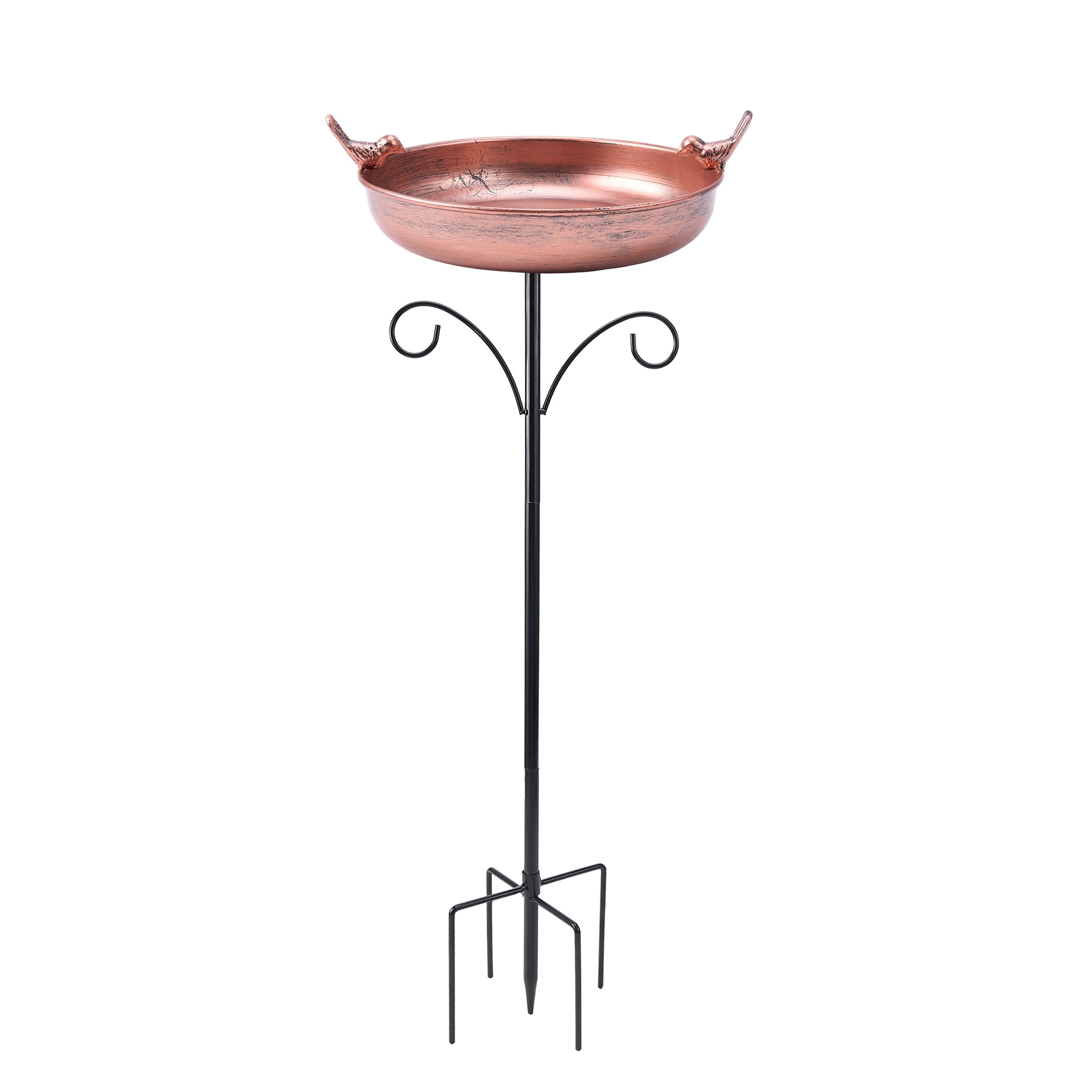 DualFerv Oval Polyresin Bird Bath Bowl with Metal Stake,31 inch Height Outdoor Freestanding Birdfeeder, 5-Pronged Base, Bronze