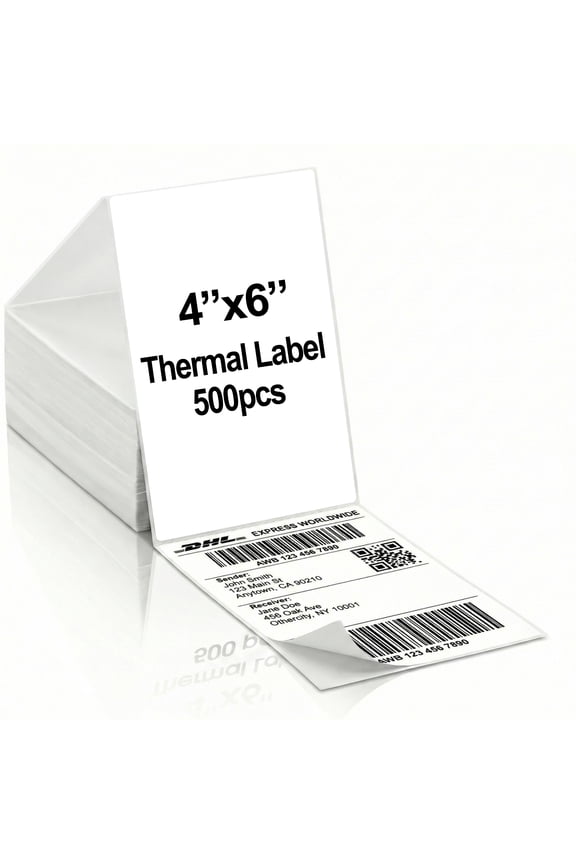 Thermal Shipping Labels 4x6, Self-Adhesive Fanfold Shipping Label Paper for Thermal Printers, 500 Labels