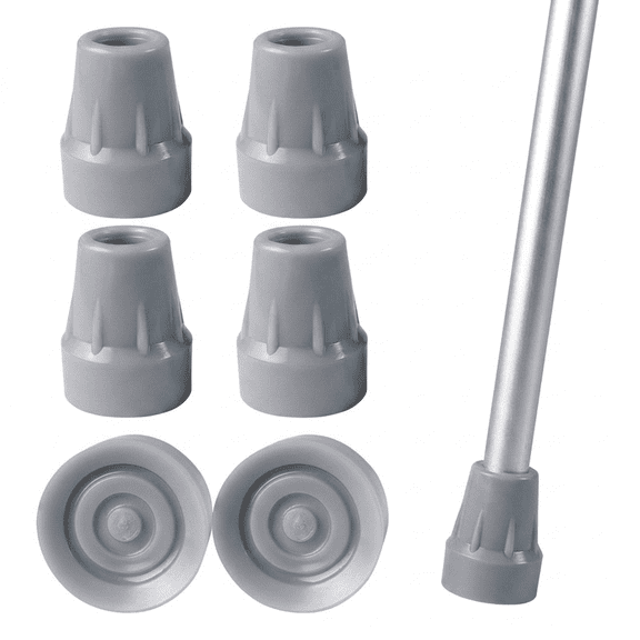 DUALFERV 6 Pack Cane Tips 0.75 inch Rubber Feet Metal Reinforced Anti Slip Walking Stick Replacement